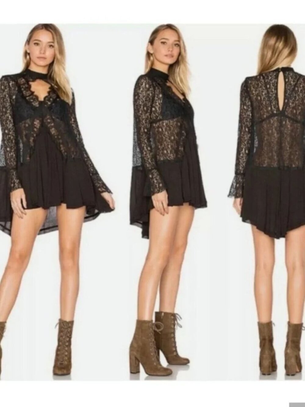 Free People Black Tell Tale Lace Tunic Size Small